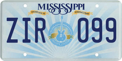 MS license plate ZIR099