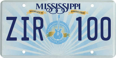 MS license plate ZIR100