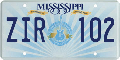 MS license plate ZIR102