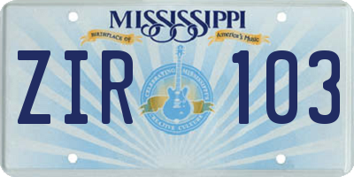 MS license plate ZIR103
