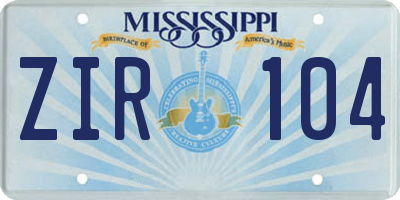 MS license plate ZIR104