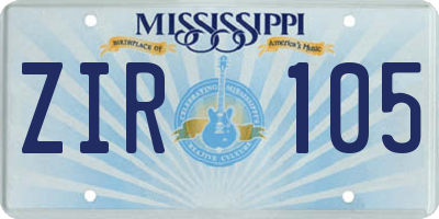 MS license plate ZIR105