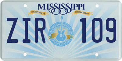 MS license plate ZIR109