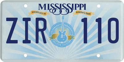 MS license plate ZIR110