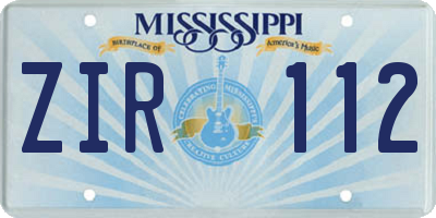MS license plate ZIR112