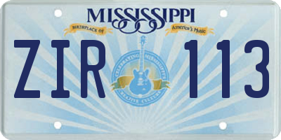 MS license plate ZIR113