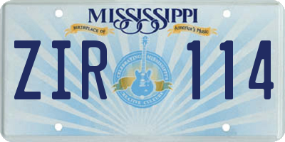 MS license plate ZIR114