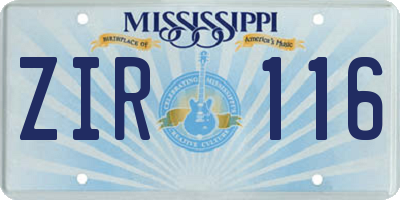 MS license plate ZIR116