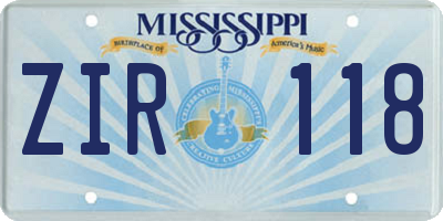 MS license plate ZIR118