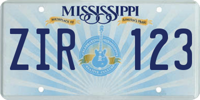 MS license plate ZIR123