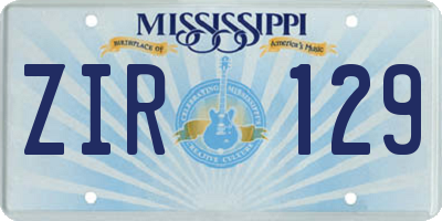MS license plate ZIR129