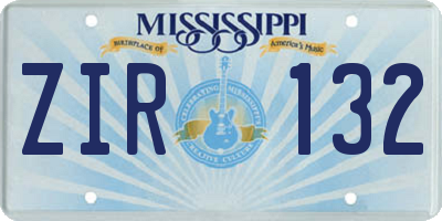 MS license plate ZIR132