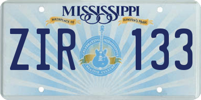 MS license plate ZIR133