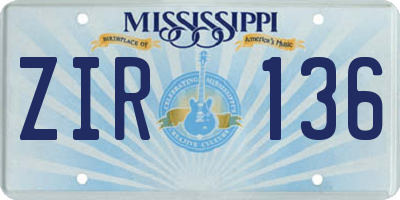 MS license plate ZIR136