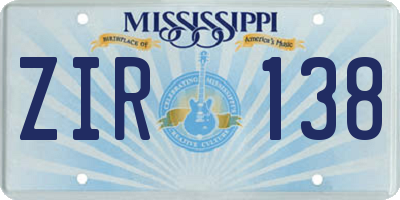 MS license plate ZIR138