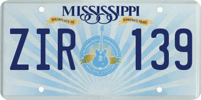 MS license plate ZIR139