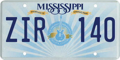 MS license plate ZIR140