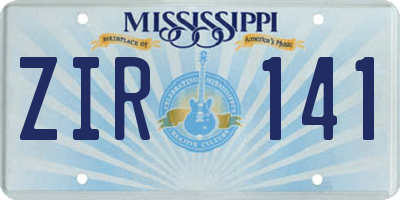 MS license plate ZIR141