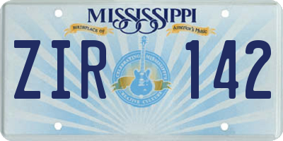 MS license plate ZIR142
