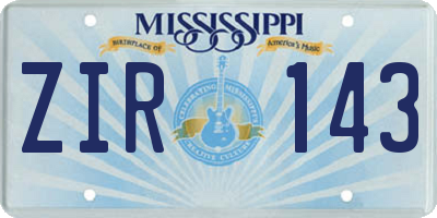 MS license plate ZIR143