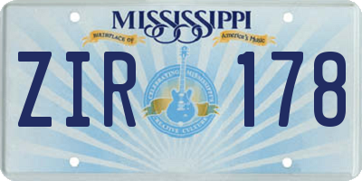 MS license plate ZIR178