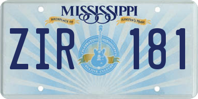 MS license plate ZIR181