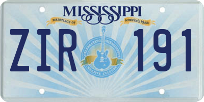 MS license plate ZIR191