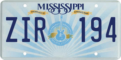 MS license plate ZIR194