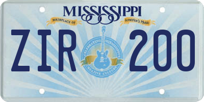 MS license plate ZIR200