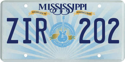MS license plate ZIR202