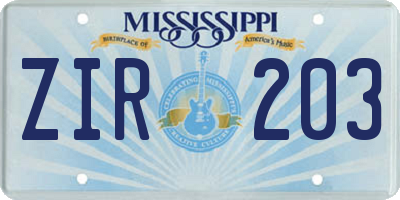 MS license plate ZIR203