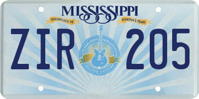 MS license plate ZIR205