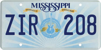 MS license plate ZIR208