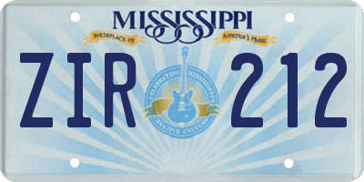 MS license plate ZIR212