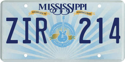 MS license plate ZIR214