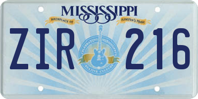 MS license plate ZIR216