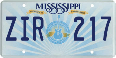MS license plate ZIR217
