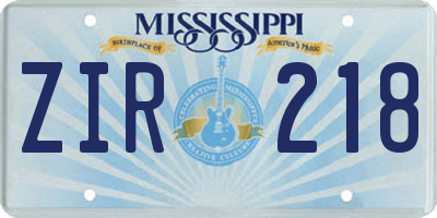 MS license plate ZIR218