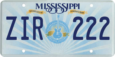 MS license plate ZIR222
