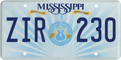 MS license plate ZIR230