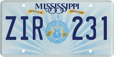 MS license plate ZIR231