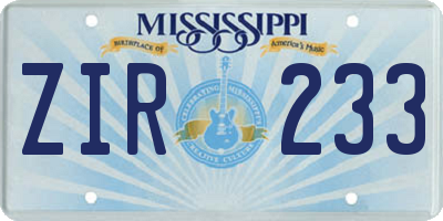 MS license plate ZIR233