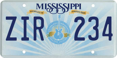 MS license plate ZIR234