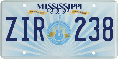 MS license plate ZIR238
