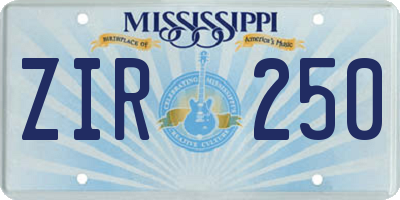 MS license plate ZIR250