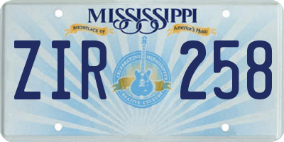 MS license plate ZIR258