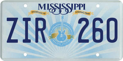 MS license plate ZIR260