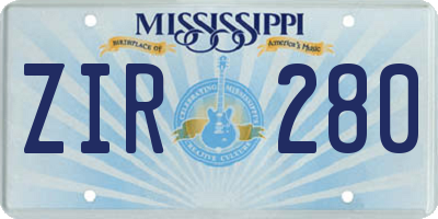 MS license plate ZIR280