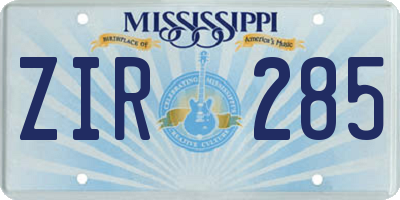 MS license plate ZIR285