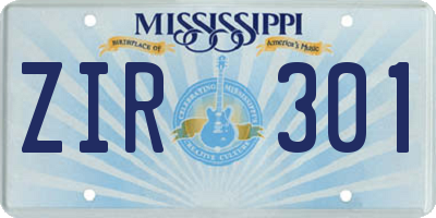 MS license plate ZIR301